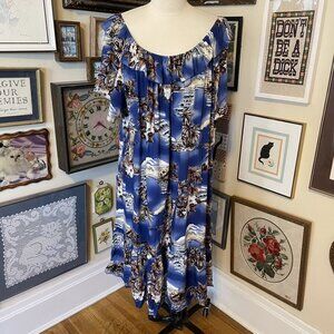 NWT Hilo Hattie Hawaiian Original Blue Floral Off-Shoulder Dress 4XL